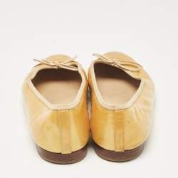 Pre Owned Chanel Yellow Patent Leather CC Bow Ballet Flats Size 39