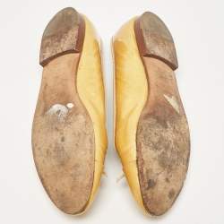 Pre Owned Chanel Yellow Patent Leather CC Bow Ballet Flats Size 39