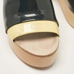 Chanel Black/Yellow  Patent Leather Slide Sandals Size 38.5