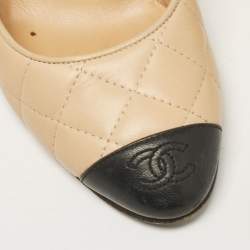Pre Owned Chanel Beige/Black Leather Slingback Pumps Size 37