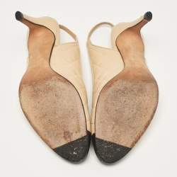 Pre Owned Chanel Beige/Black Leather Slingback Pumps Size 37