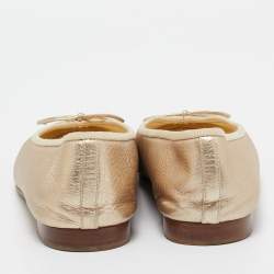 Pre Owned Chanel Metallic Gold Leather CC Ballet Flats Size 39.5