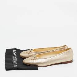 Pre Owned Chanel Metallic Gold Leather CC Ballet Flats Size 39.5
