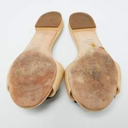 Chanel Cream/Black Leather CC Camellia Embellished Flat Sandals Size 38.5