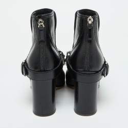 Chanel Black Leather Pearl Embellished Ankle Length Boots Size 39