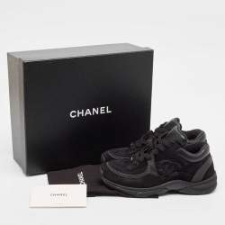 Chanel Black Leather and Suede CC Lace Up Sneakers 36.5