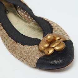 Chanel Gold Suede CC Metal Camellia Ballet Flats Size 40