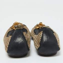 Chanel Gold Suede CC Metal Camellia Ballet Flats Size 40