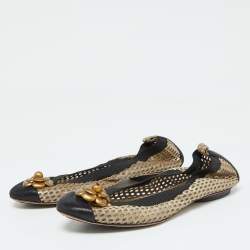 Chanel Gold Suede CC Metal Camellia Ballet Flats Size 40