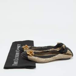 Chanel Gold Suede CC Metal Camellia Ballet Flats Size 40