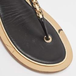 Pre Owned Chanel Black Leather CC Chain Link Thong Flat Sandals Size 39.5