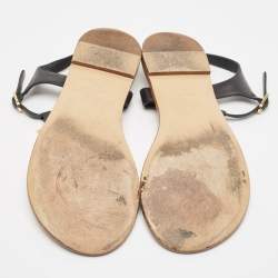 Pre Owned Chanel Black Leather CC Chain Link Thong Flat Sandals Size 39.5