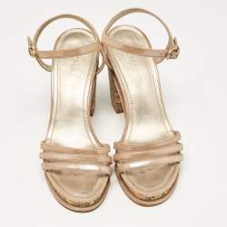 Chanel Gold Leather Ankle Strap Sandals Size 40