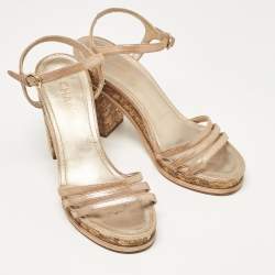 Chanel Gold Leather Ankle Strap Sandals Size 40