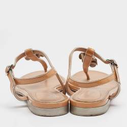 Chanel Beige Patent Leather CC Camellia Thong Flat Sandals Size 39.5