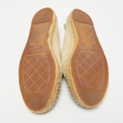 Pre Owned Chanel Beige Raffia CC Cap Toe Espadrille Flats Size 40