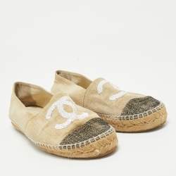 Pre Owned Chanel Beige Raffia CC Cap Toe Espadrille Flats Size 40