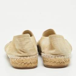 Pre Owned Chanel Beige Raffia CC Cap Toe Espadrille Flats Size 40