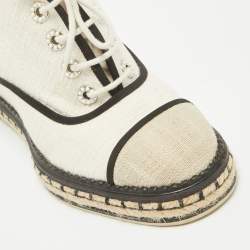 Pre Owned Chanel White/Beige Canvas Wedge Sneakers Size 39.5