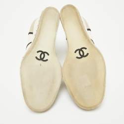 Pre Owned Chanel White/Beige Canvas Wedge Sneakers Size 39.5