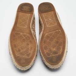 Pre Owned Chanel Beige/Black Canvas and Velvet Espadrille Flats Size 40