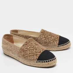 Pre Owned Chanel Beige/Black Canvas and Velvet Espadrille Flats Size 40