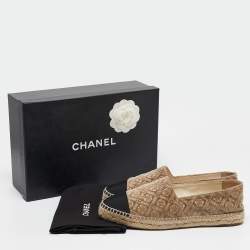Pre Owned Chanel Beige/Black Canvas and Velvet Espadrille Flats Size 40