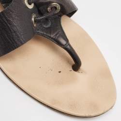 Chanel Black Leather Thong Flat Sandals Size 36
