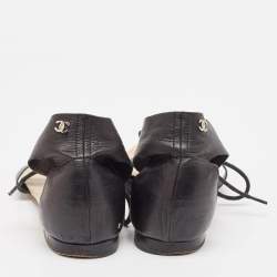 Chanel Black Leather Thong Flat Sandals Size 36