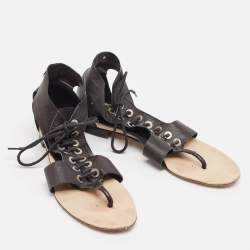 Chanel Black Leather Thong Flat Sandals Size 36