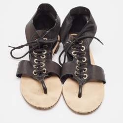 Chanel Black Leather Thong Flat Sandals Size 36