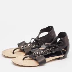 Chanel Black Leather Thong Flat Sandals Size 36
