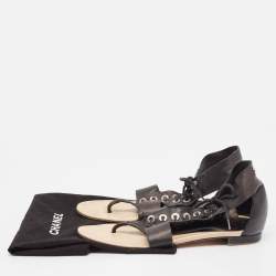 Chanel Black Leather Thong Flat Sandals Size 36