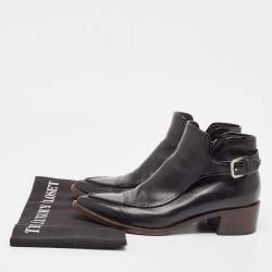 Pre Owned Chanel Black Leather and Patent Ankle Length Boots Size 37.5
