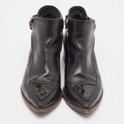 Pre Owned Chanel Black Leather and Patent Ankle Length Boots Size 37.5