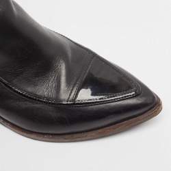 Pre Owned Chanel Black Leather and Patent Ankle Length Boots Size 37.5