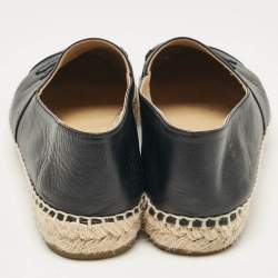 Pre Owned Chanel Black Leather CC Cap Toe Espadrille Flats Size 38