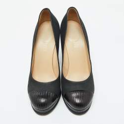 Chanel Black Leather Cap Toe Platform Pumps Size 39.5