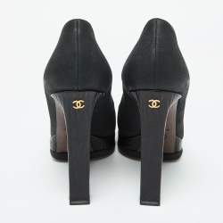 Chanel Black Leather Cap Toe Platform Pumps Size 39.5