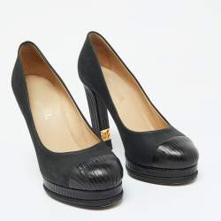 Chanel Black Leather Cap Toe Platform Pumps Size 39.5