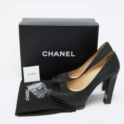 Chanel Black Leather Cap Toe Platform Pumps Size 39.5