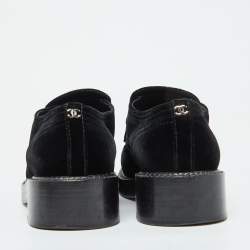 Chanel Black Velvet and Patent Leather CC Slip on Loafers Size 39.5