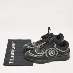 Pre Owned Chanel Black Leather and Neoprene CC Low Top Sneakers Size 37