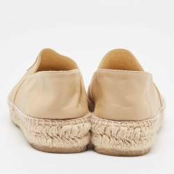 Pre Owned Chanel Beige/Black Leather and Canvas CC Espadrille Flats Size 37