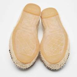 Pre Owned Chanel Beige/Black Leather and Canvas CC Espadrille Flats Size 37