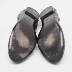 Chanel Grey/Black Patent Leather CC Scrunch Ballet Flats Size 42