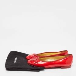 Pre Owned Chanel Red Patent Leather CC Ballet Flats Size 37.5