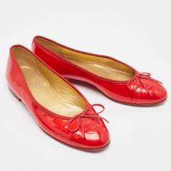 Pre Owned Chanel Red Patent Leather CC Ballet Flats Size 37.5