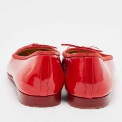 Pre Owned Chanel Red Patent Leather CC Ballet Flats Size 37.5