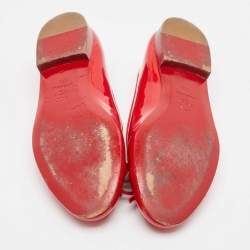 Pre Owned Chanel Red Patent Leather CC Ballet Flats Size 37.5